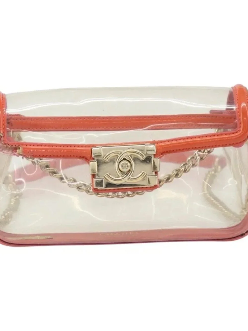 CHANEL Chain Shoulder Bag Vinyl Clear Gold CC Auth BA9792